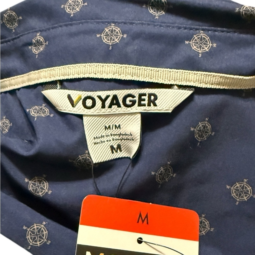 Voyager Men’s Short Sleeve Button-Up Shirt · Size Medium · Navy Compass Print - Picture 3 of 4